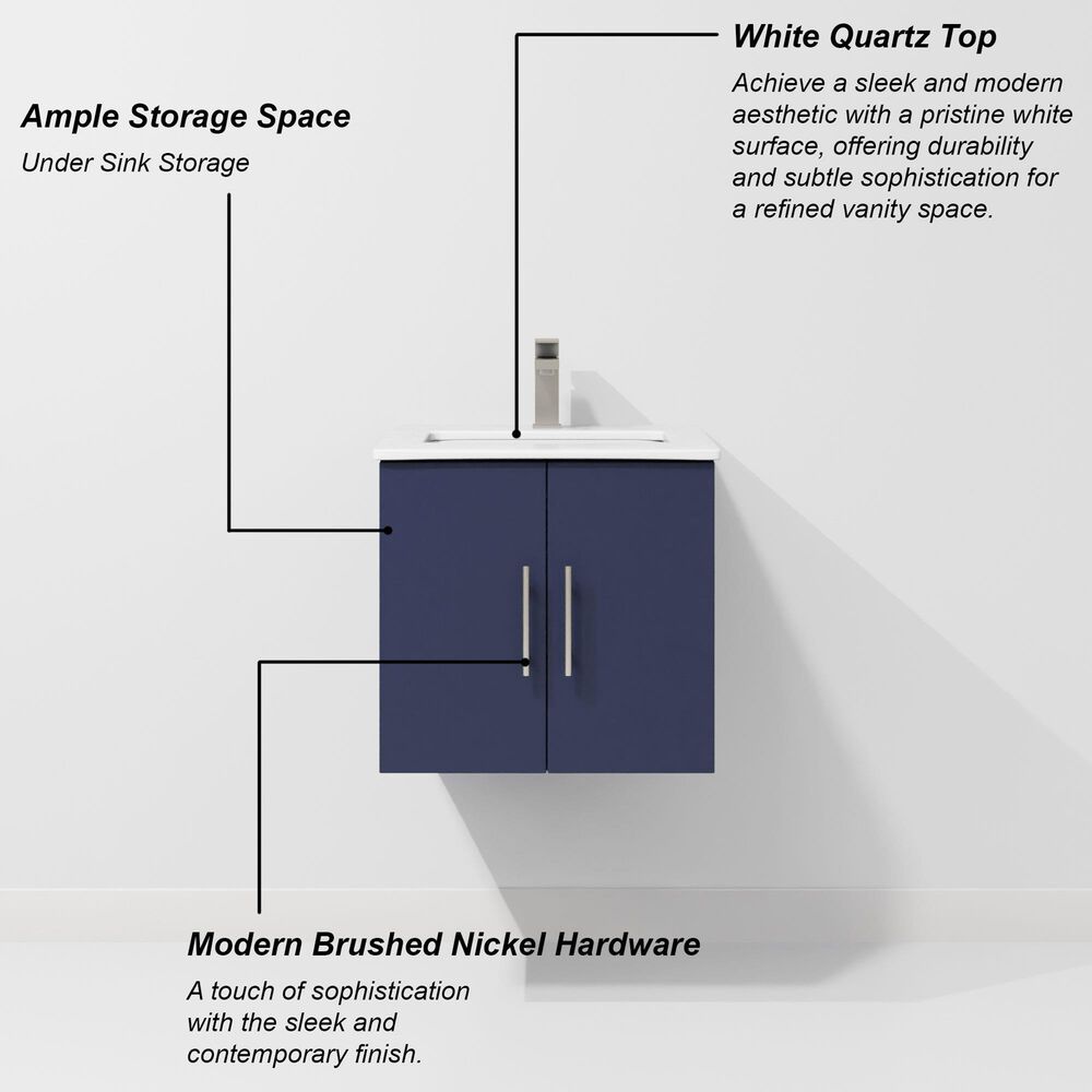 Lexora Home Geneva 24" Single Bathroom Vanity in Navy Blue with 2 cm White Quartz Top and Rectangular Sink, , large