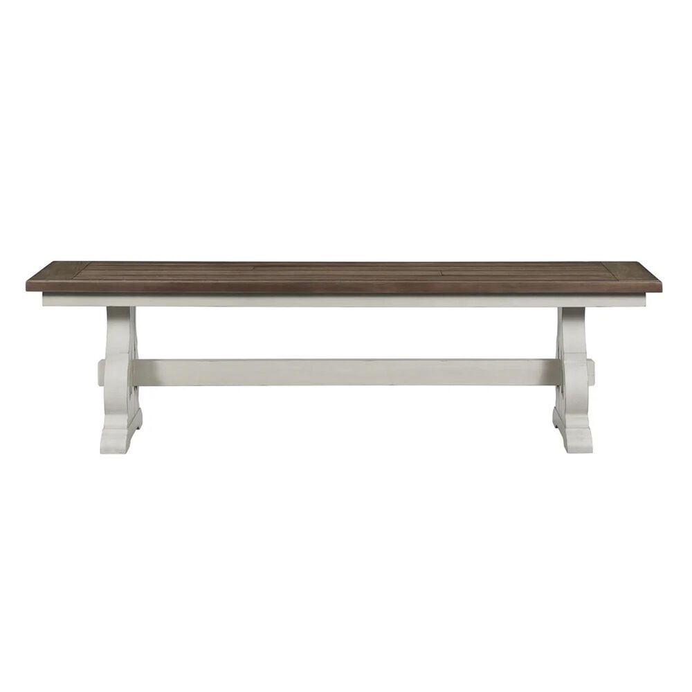 Hawthorne Furniture Drake Backless Dining Bench w/Wood Seat in Rustic White and French Oak, , large