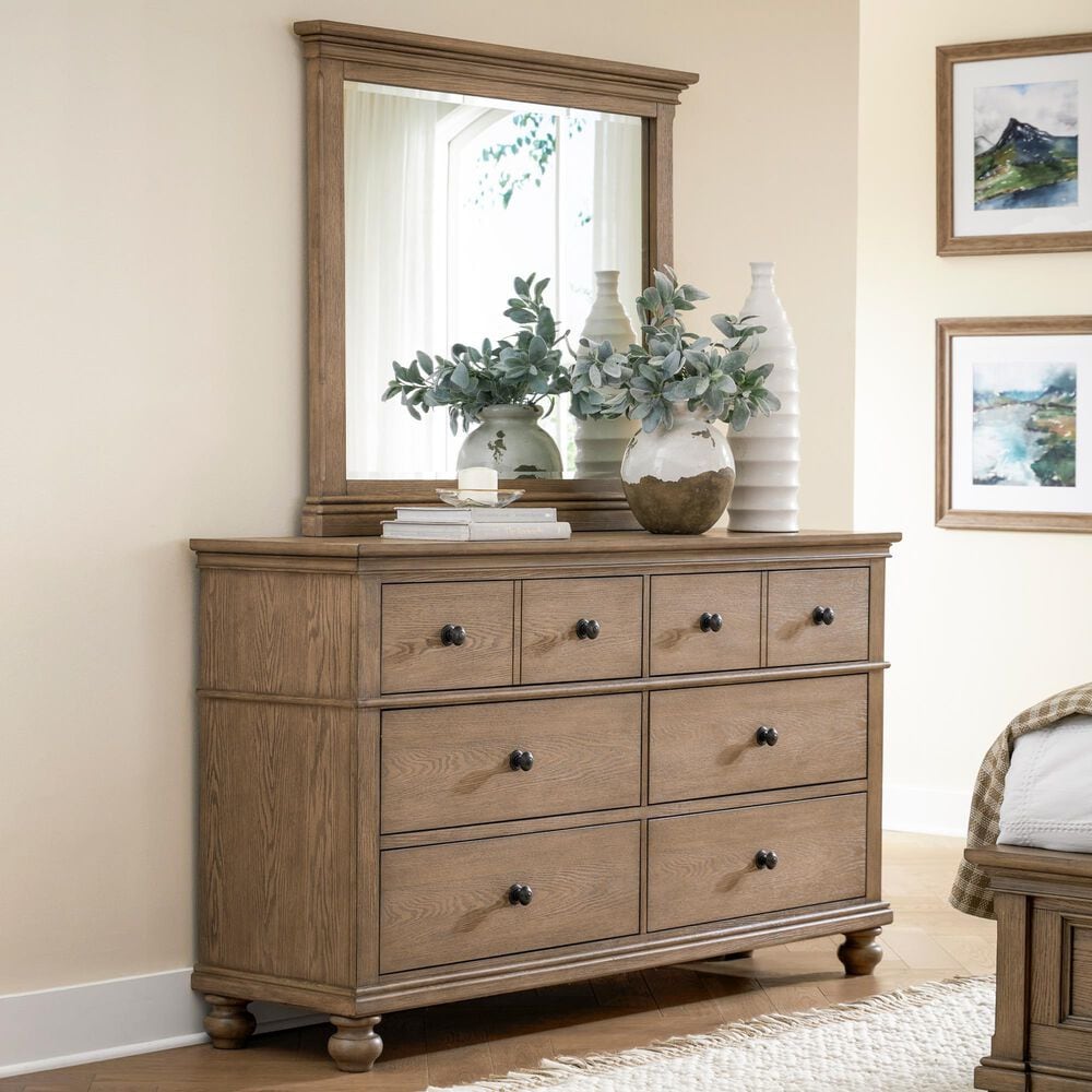 Riva Ridge Oxford 6-Drawer Dresser with Mirror in Tan, , large