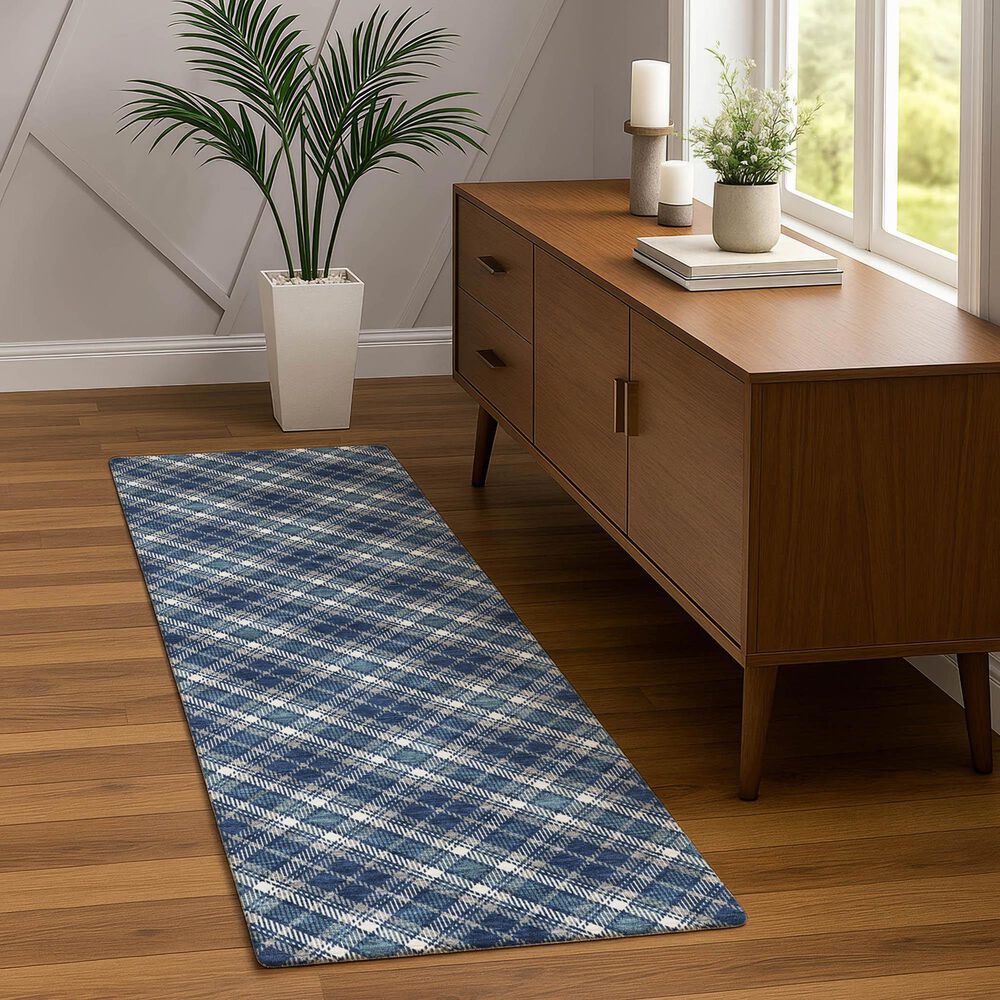 Dalyn Rug Company Soft Essentials Plaid Navy 2'3" x 7'6" Indoor/Outdoor Runner, , large