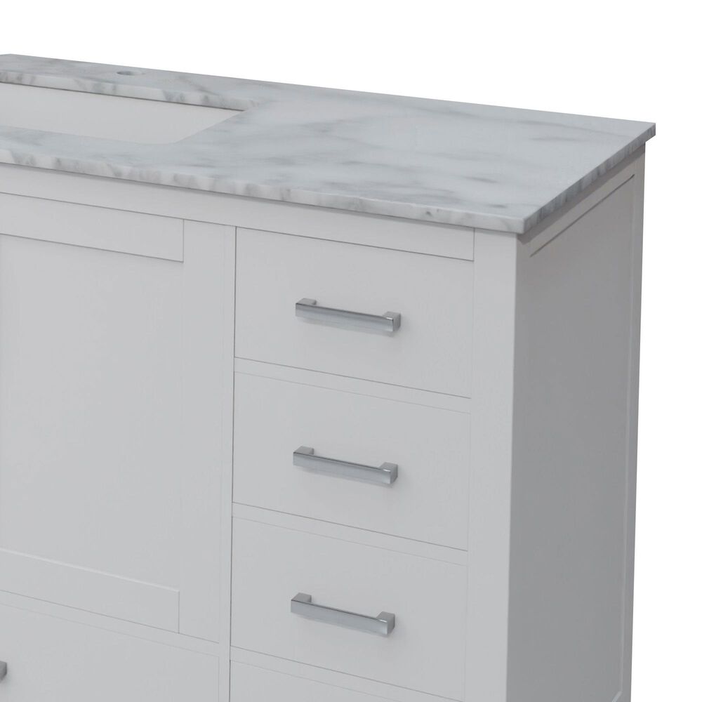 Lexora Home Jacques 84&quot; Double Bathroom Vanity in White with 2 cm White Carrara Marble Top and Rectangular Sinks, , large