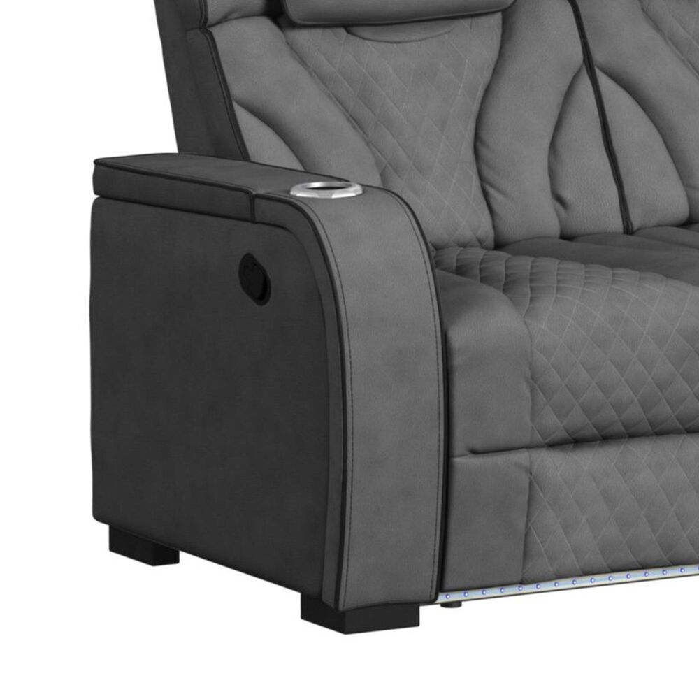 Mayberry Hill Blitz Manual Reclining Sofa in Simba Slate and Black Welt, , large