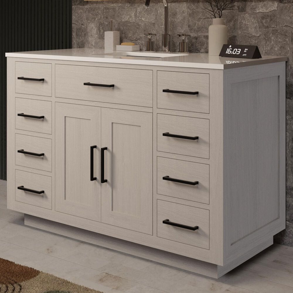 Lexora Home Abbey 48" Single Bathroom Vanity in White Oak with 2 cm White Quartz Top and Rectangular Sink, , large