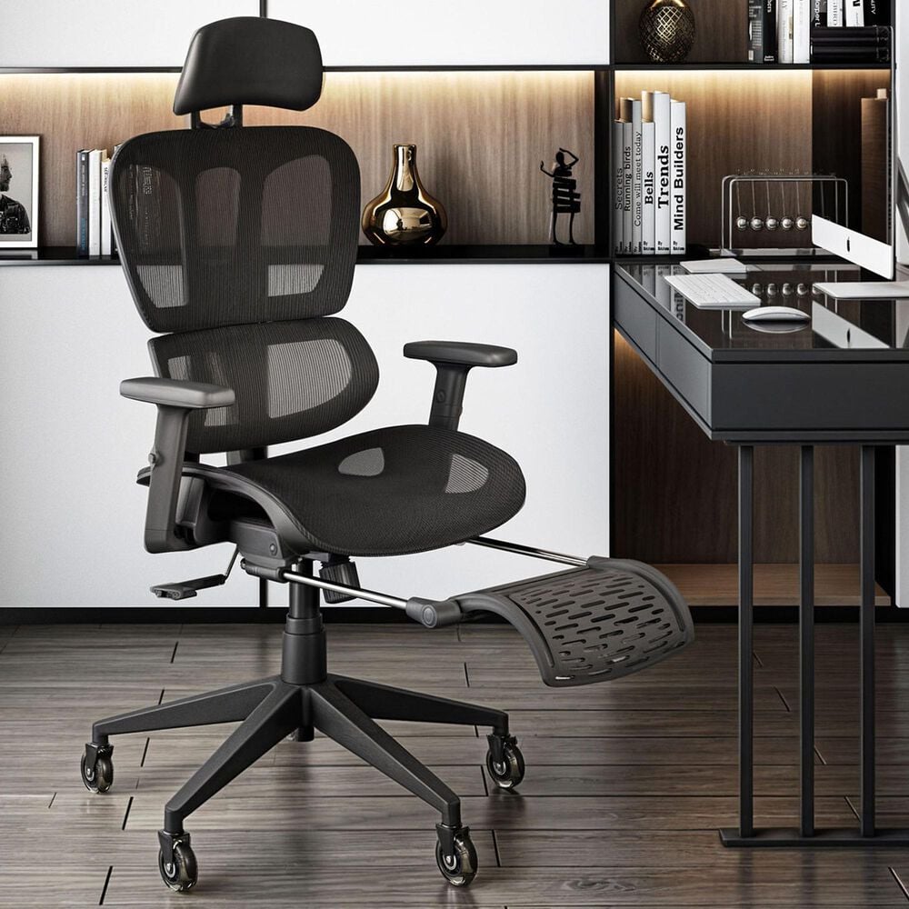 Rta Products Llc Ultimate Reclining Ergonomic Mesh Office Chair with Lumbar Support and Footrest in Black, , large