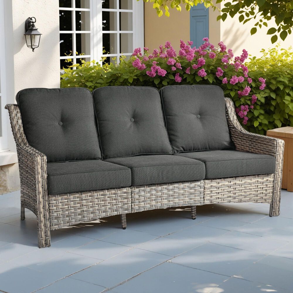 HOMLUX Outdoor Wicker Conversation Sofa in Black, , large