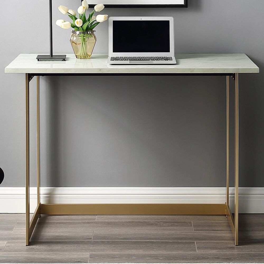 Walker Edison 42" Computer Desk in White and Gold, , large