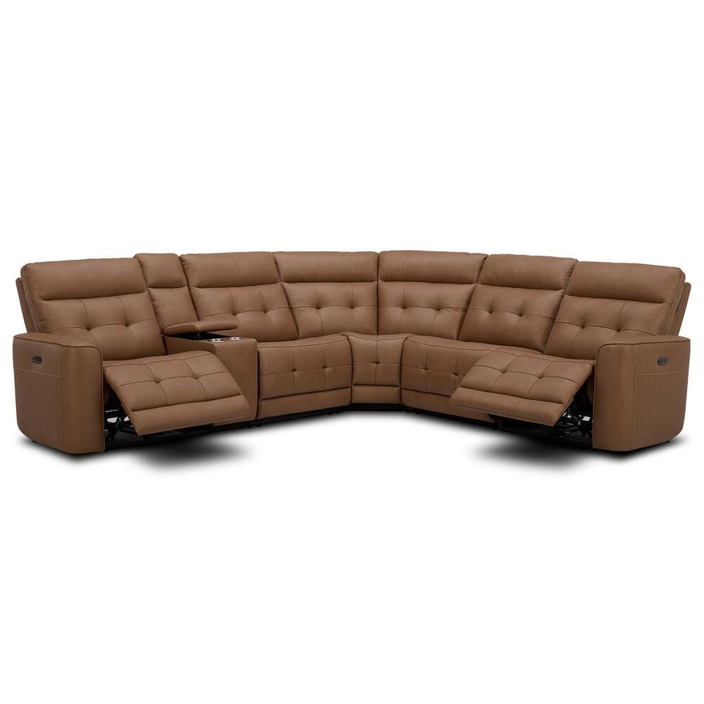 Interlochen 6-Piece Leather Power Reclining Sectional with Power Headrests in Aline Butternut, , large