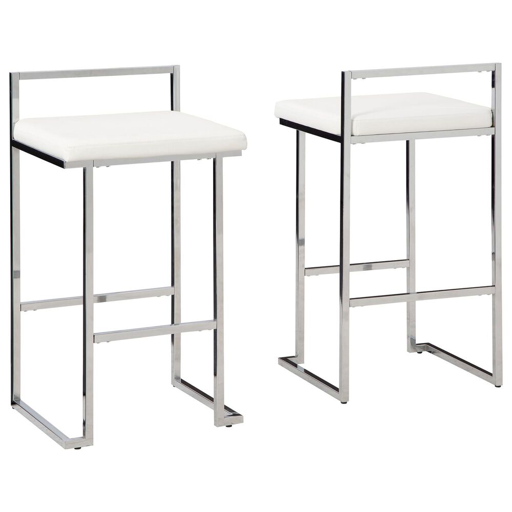 Ashley Madanere Bar Stool Set of 2 in White/Chrome Finish, , large