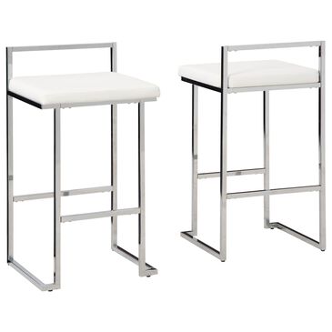 Ashley Madanere Bar Stool Set of 2 in White/Chrome Finish, , large