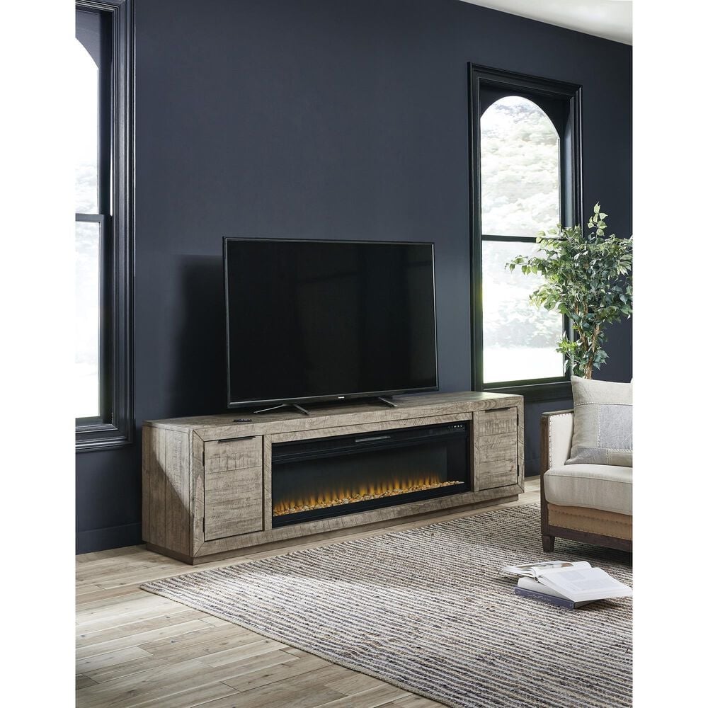 Ashley Krystanza 92&quot; TV Stand with Electric Fireplace in Weathered Gray, , large