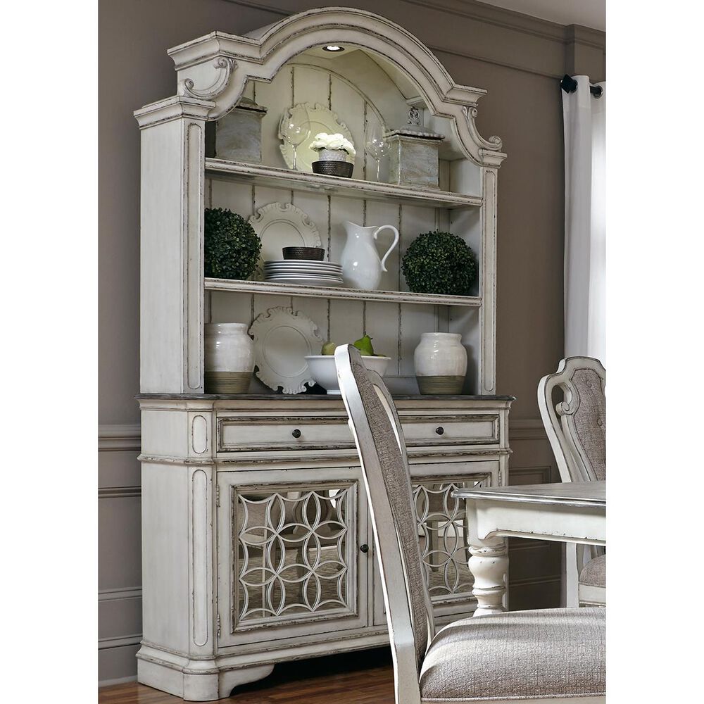 Belle Furnishings Magnolia Manor Buffet with Hutch in Antique White, , large