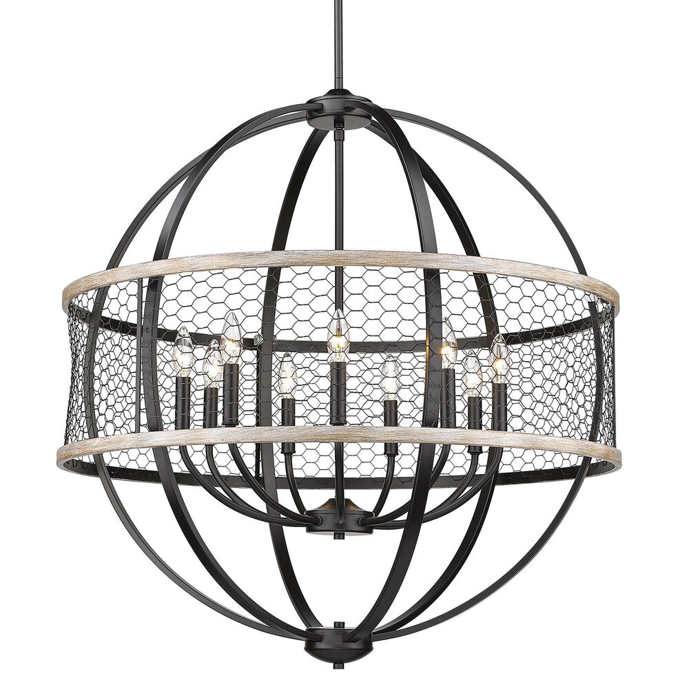 Golden Lighting Roost 9-Light Chandelier with Chicken Wire Shade in Matte Black, , large