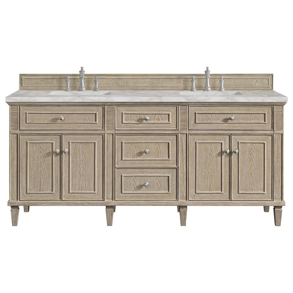 James Martin Vanities Lorelai 72" Double Bathroom Vanity in Whitewashed Oak with 3 cm Eternal Jasmine Pearl Silestone Top, Rectangular Sinks and FreePower Wireless Charger, , large