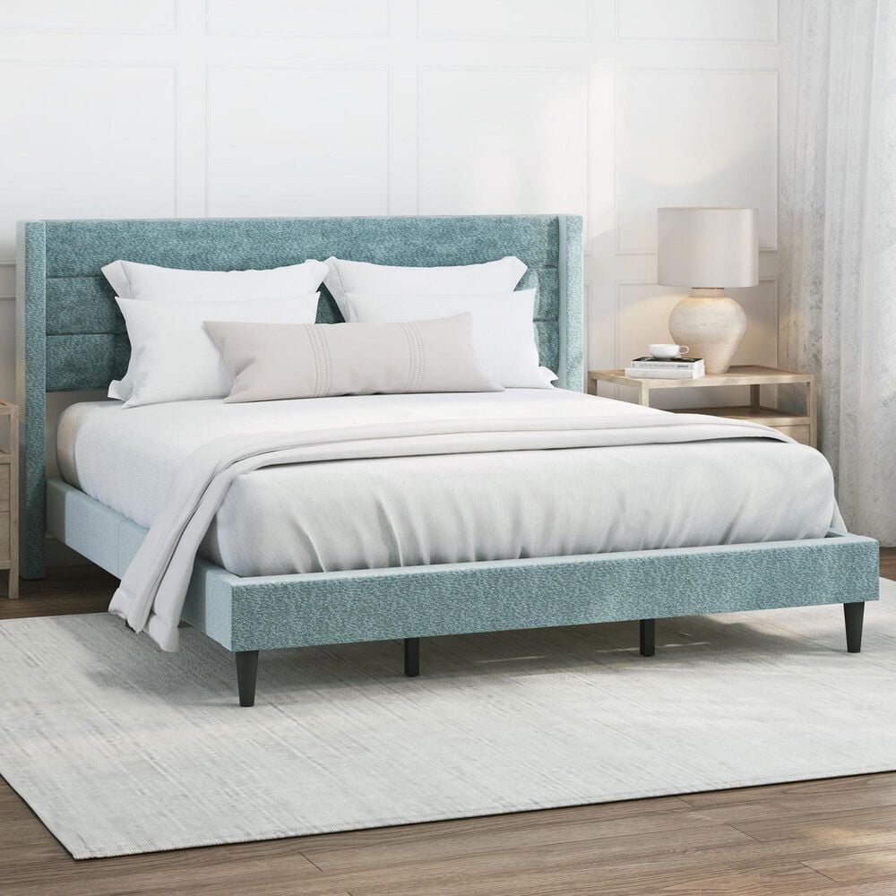 Richlands Furniture Demore King Platform Bed with Light Aqua Blue Upholstery in Black, , large