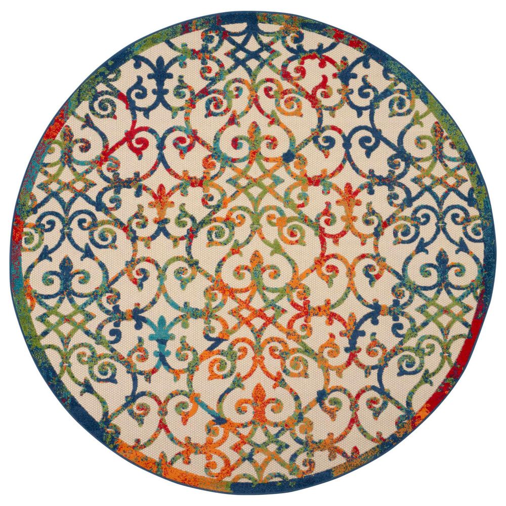 Nourison Aloha Damask 7"10" Round Multicolor Indoor/Outdoor Area Rug, , large