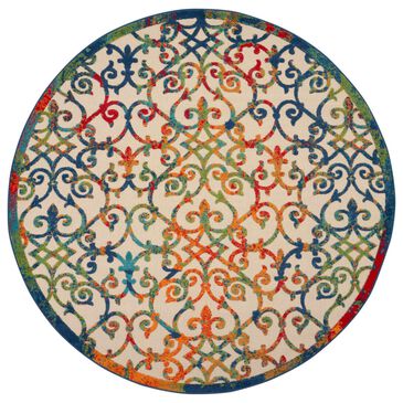Nourison Aloha Damask 7"10" Round Multicolor Indoor/Outdoor Area Rug, , large