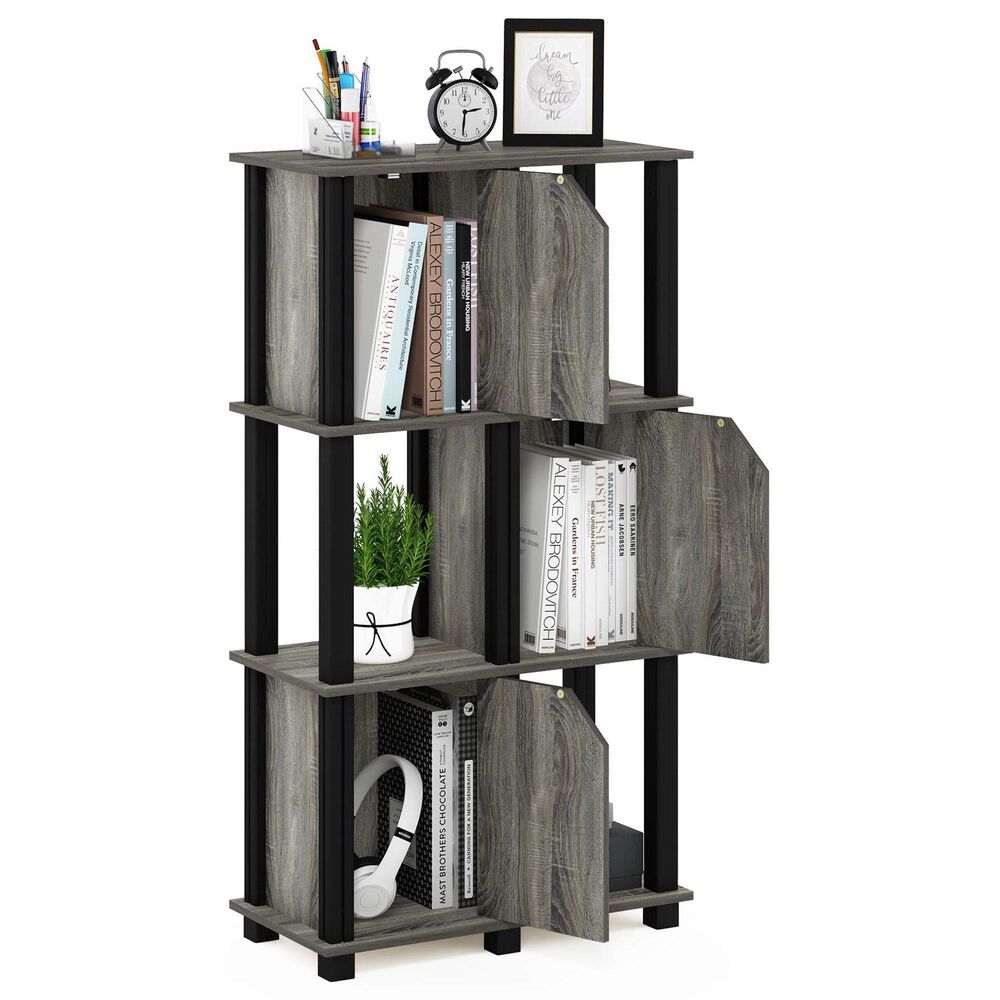 HOMLUX 4-Tier Storage Bookcase with Three Doors in French Oak and Black, , large