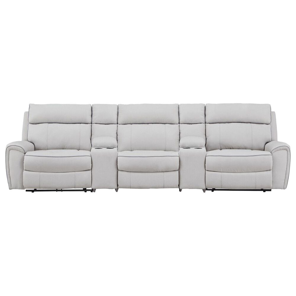 Ashley Social Pointe 5-Piece Power Symmetrical Reclining Sectional with Armless Chair in Pearl and Ash, , large