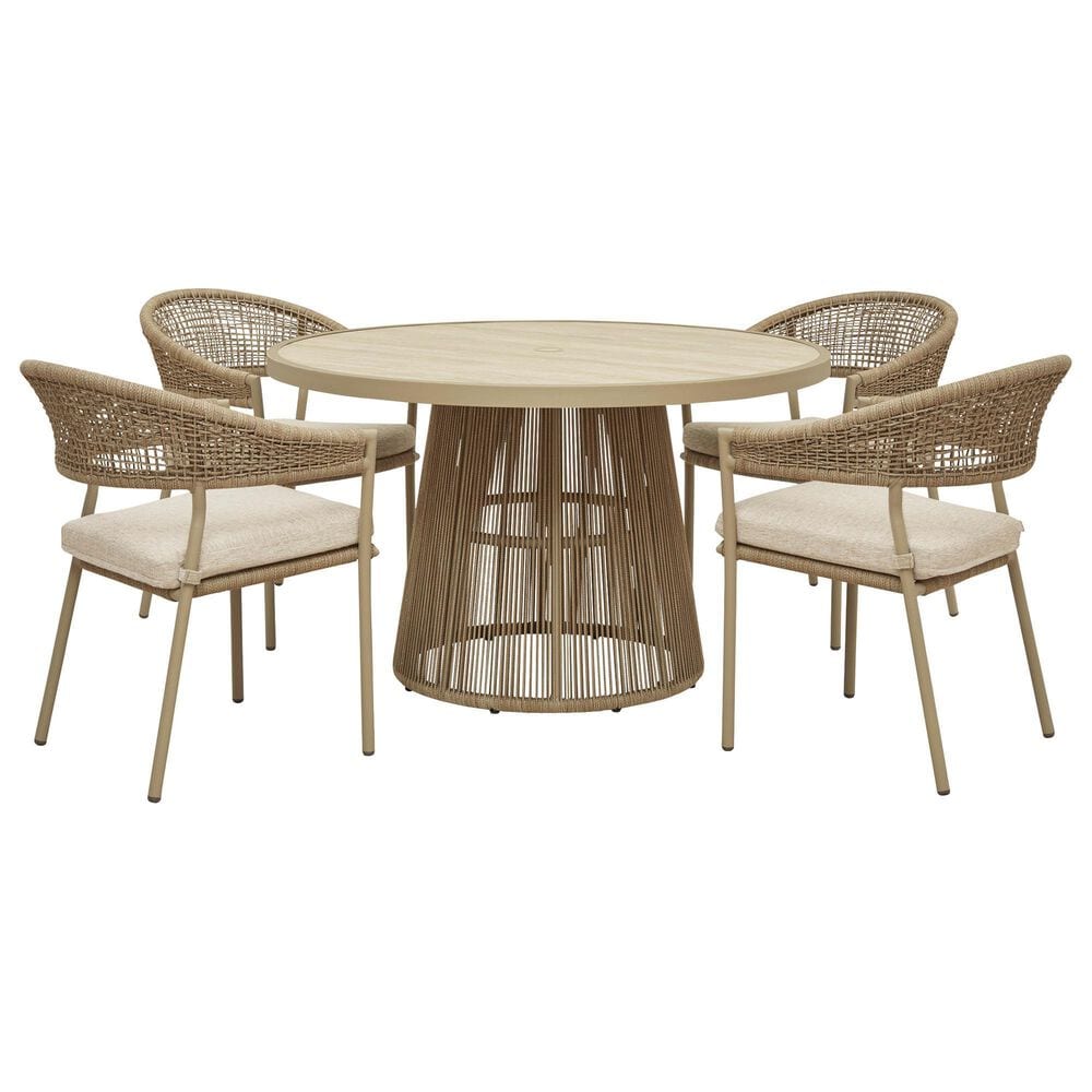 Ashley Orchard Beach 5-Piece Outdoor Dining Set in Beige, , large
