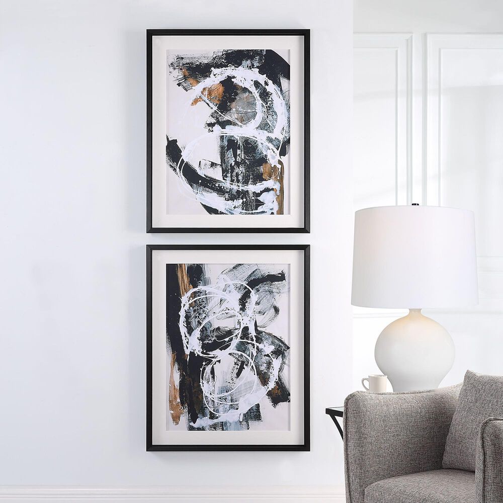 Uttermost Winterland 39&quot; x 31&quot; Abstract Wall Art in Ochre, Deep Charcoal and White &#40;Set of 2&#41;, , large
