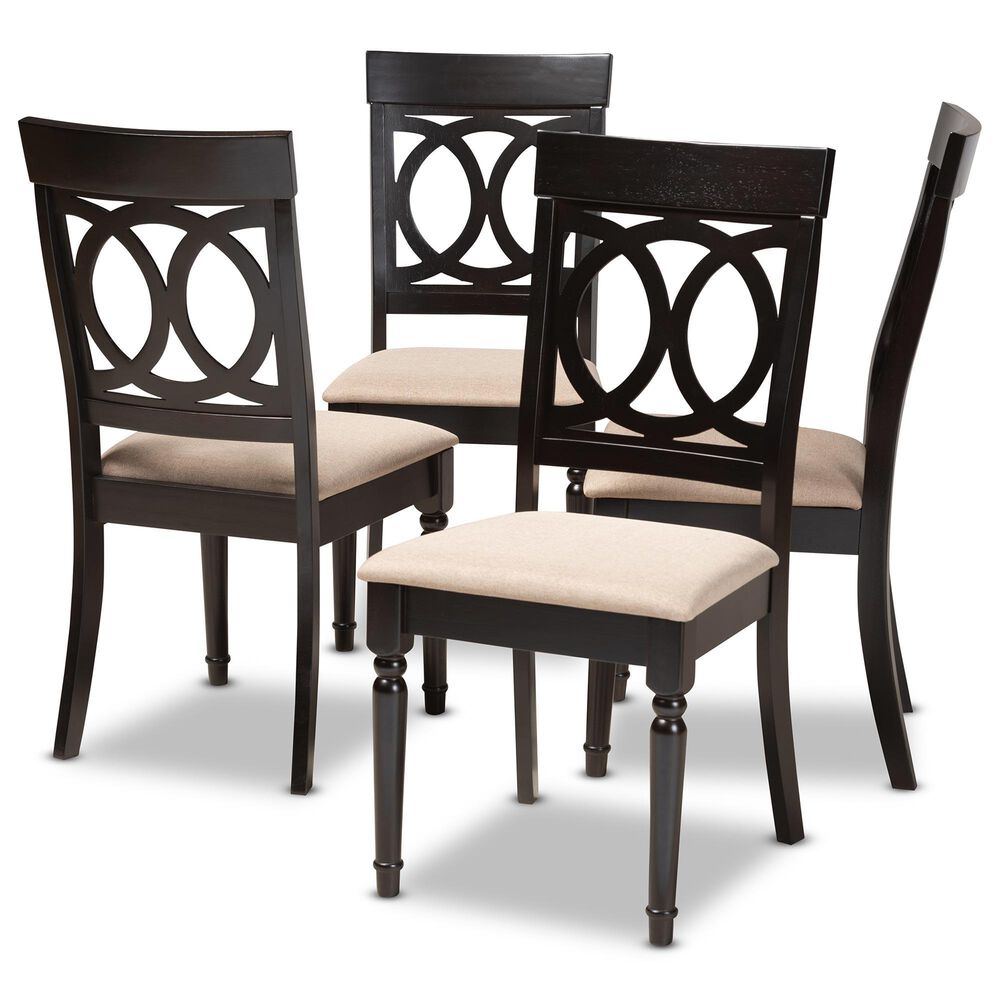 Baxton Studio Lucie Side Chair with Sand Cushion in Espresso Brown (Set of 4), , large