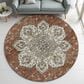 Dalyn Rug Company Silk Road Paprika, Ivory, Beige, Gold, Brown, Gray and Teal 8" Round Area Rug, , large