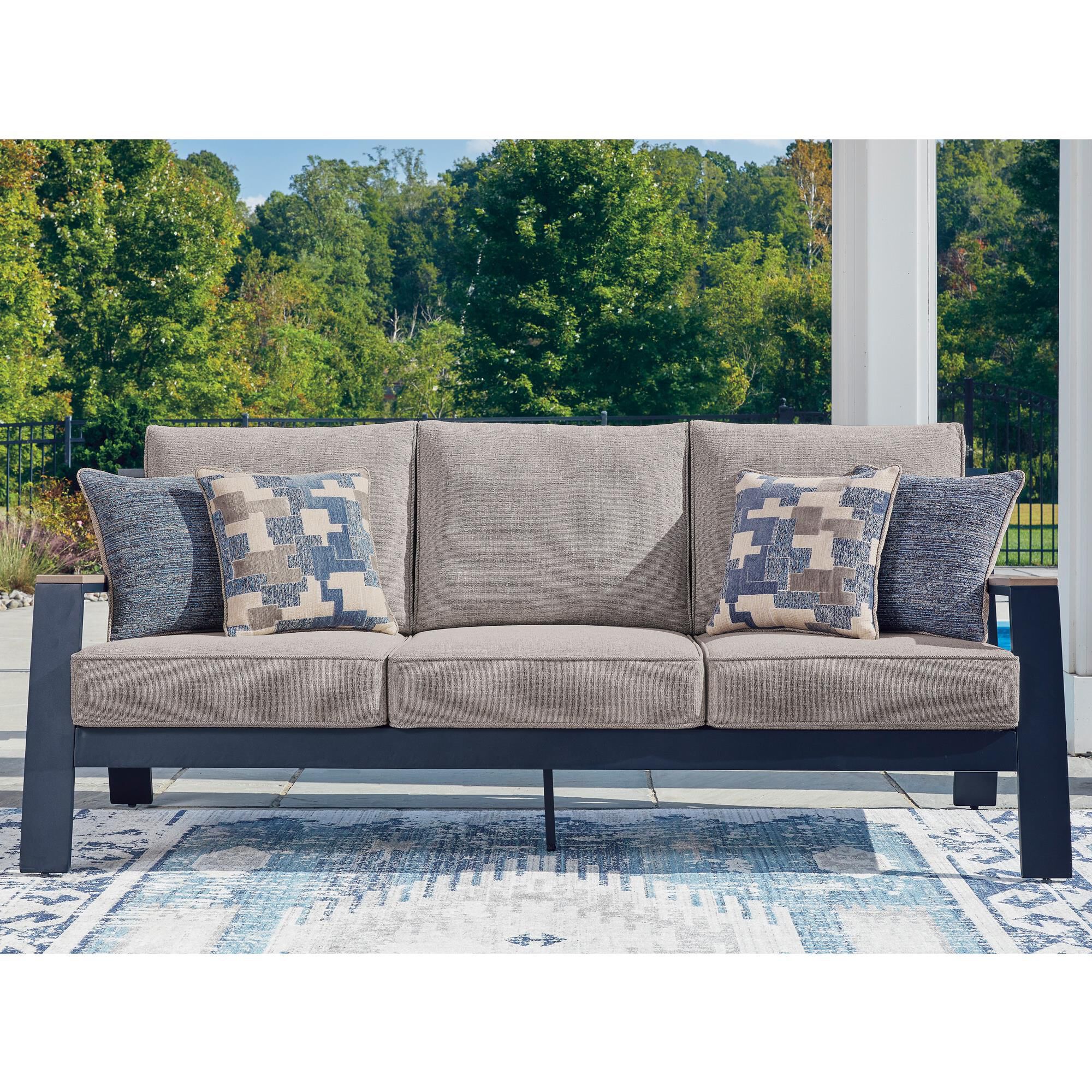 すず 様 symphony navy Ashley East Beach Stationary Sofa with Beige Cushions in Navy Blue