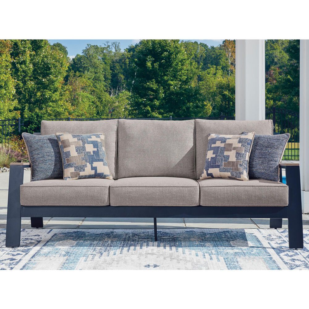 Ashley East Beach Stationary Sofa with Beige Cushions in Navy Blue and Driftwood, , large