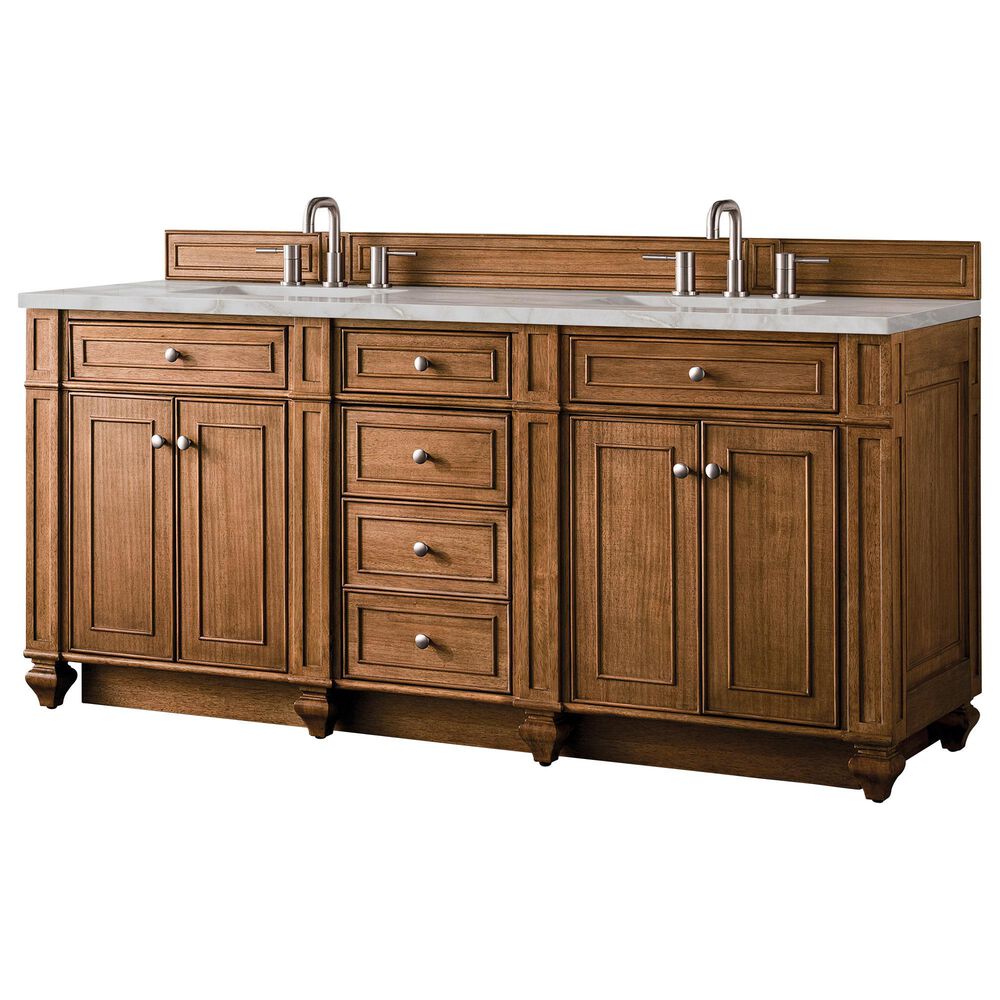 James Martin Vanities Bristol 72" Double Bathroom Vanity in Saddle Brown with 3 cm Eternal Jasmine Pearl Silestone Top, Rectangular Sinks and FreePower Wireless Charger, , large