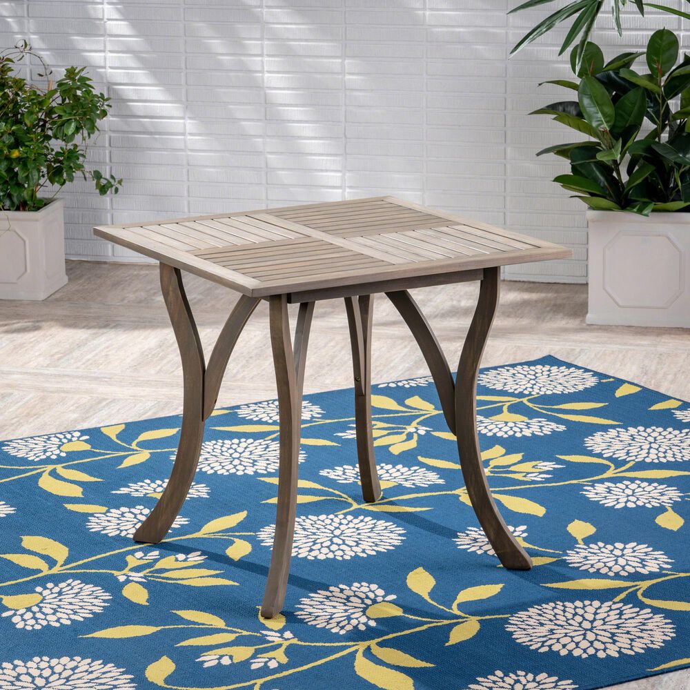 Hearth and Haven Outdoor 31.5 Inch Square Wood Dining Table with Curved Y-Shaped Legs in Gray, , large