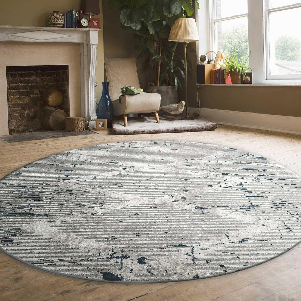 Radici USA Davide Geometric 7&#39;10&quot; Round Blue Area Rug, , large