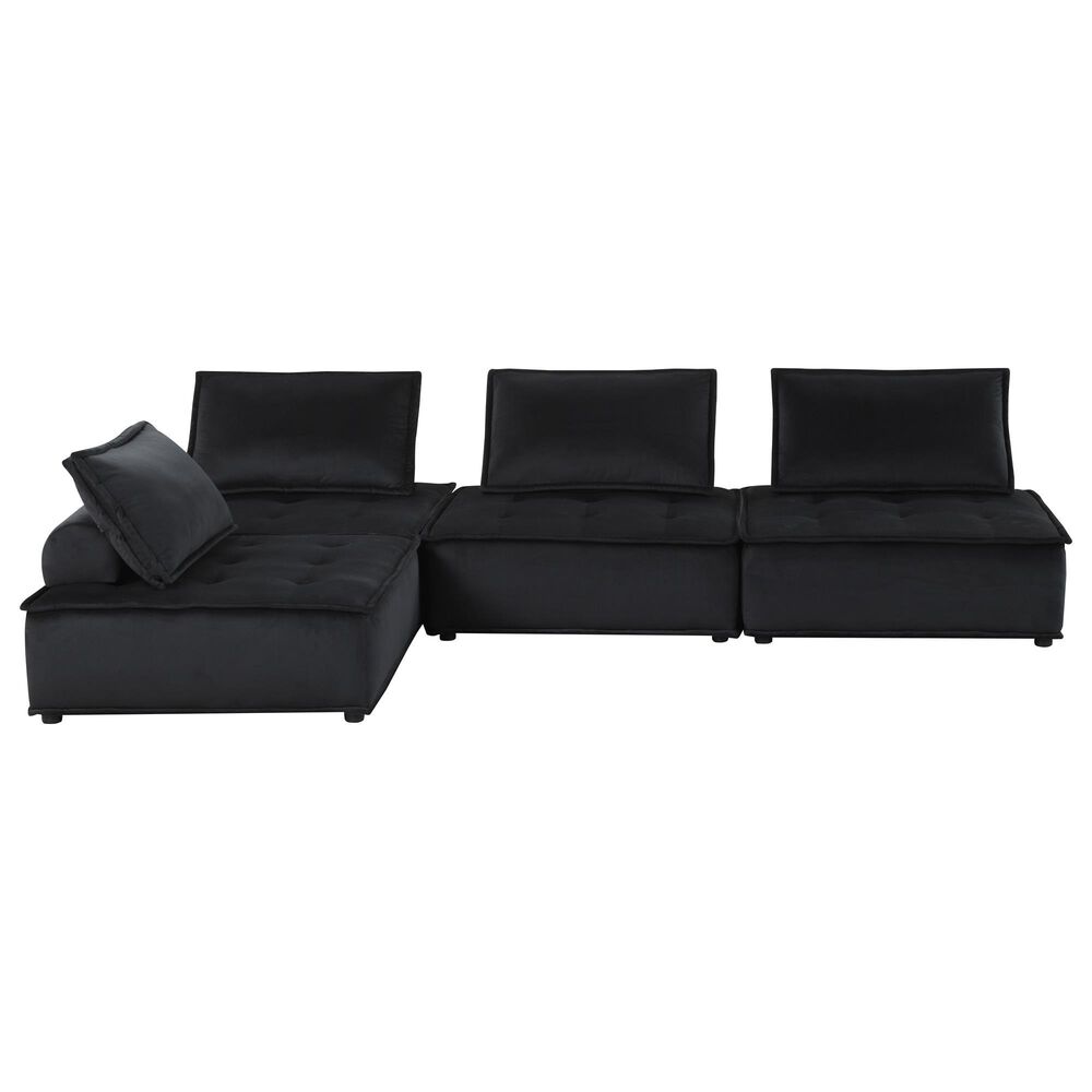 HOMLUX Anna C 4-Piece Stationary Sectional Sofa in Black Velvet, , large