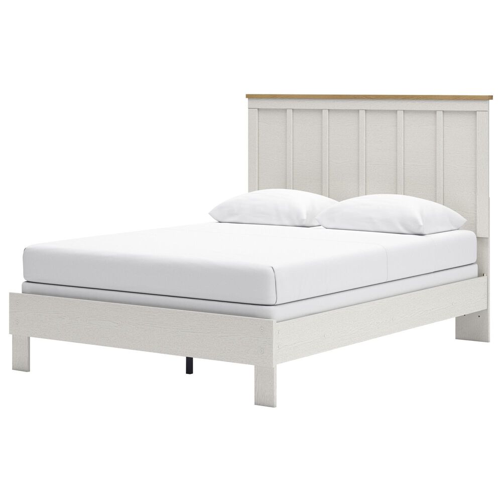 Ashley Linnocreek Queen Panel Bed in White and Warm Brown, , large