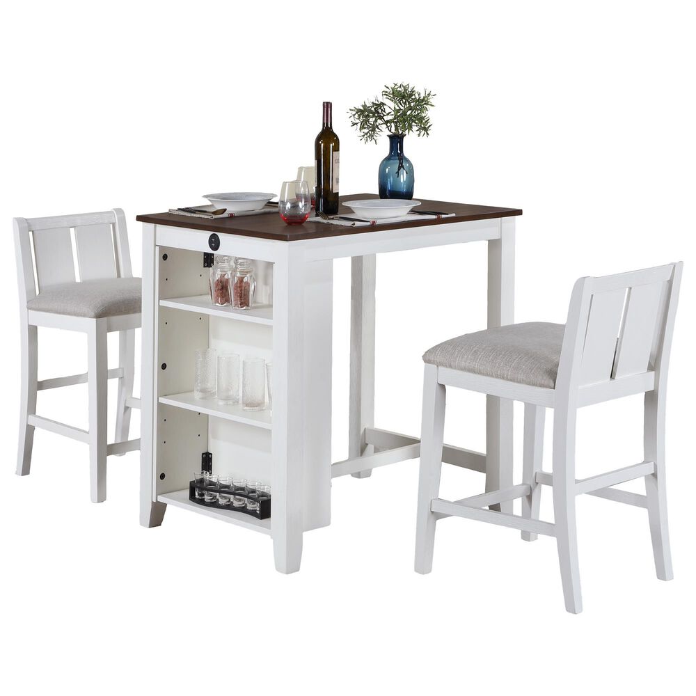 HOMLUX 3-Piece Counter Height Dining Set with Shelves and 2-Chair in White and Rich Espresso, , large