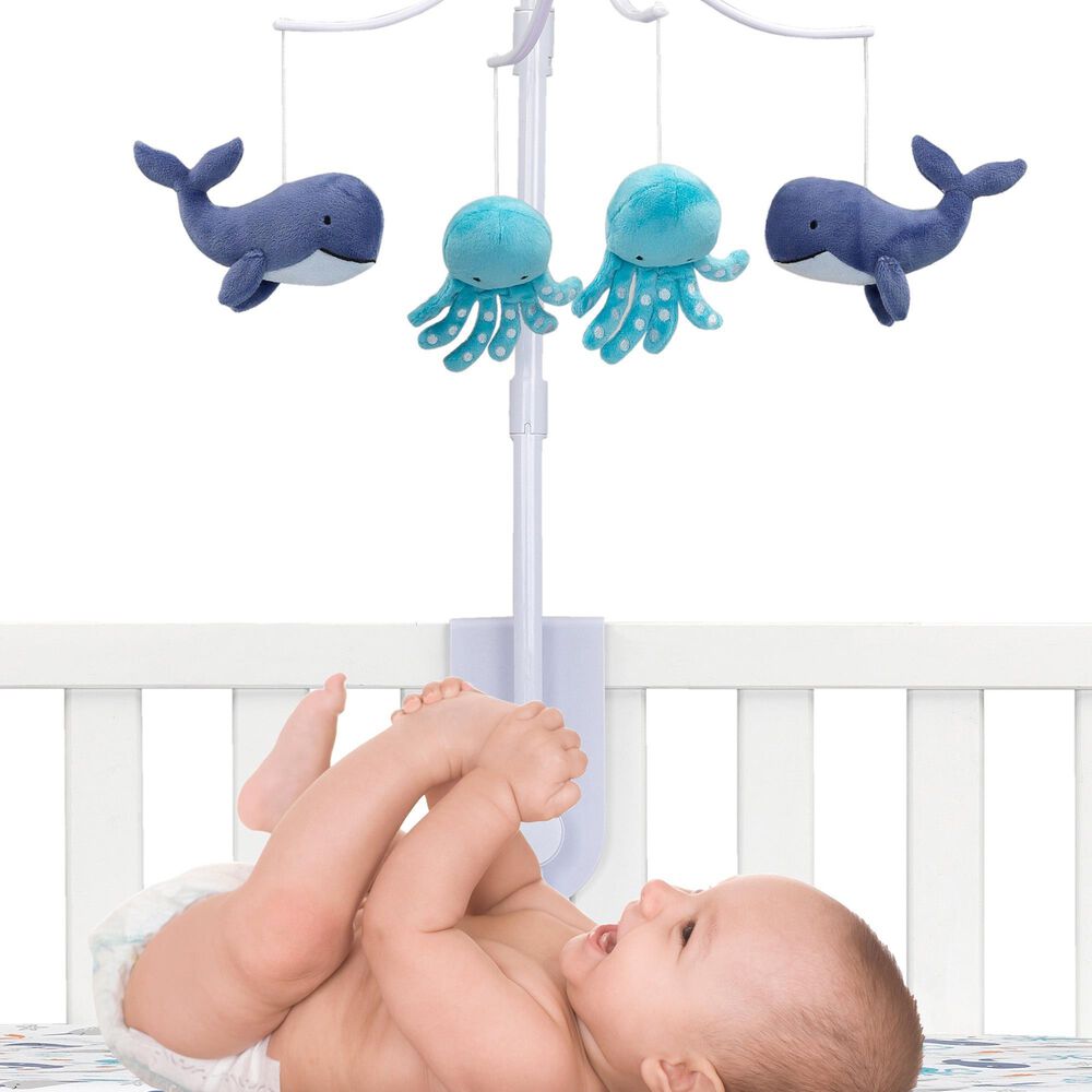Lambs and Ivy Whales Tale Musical Baby Crib Mobile Toy in Blue, Grey