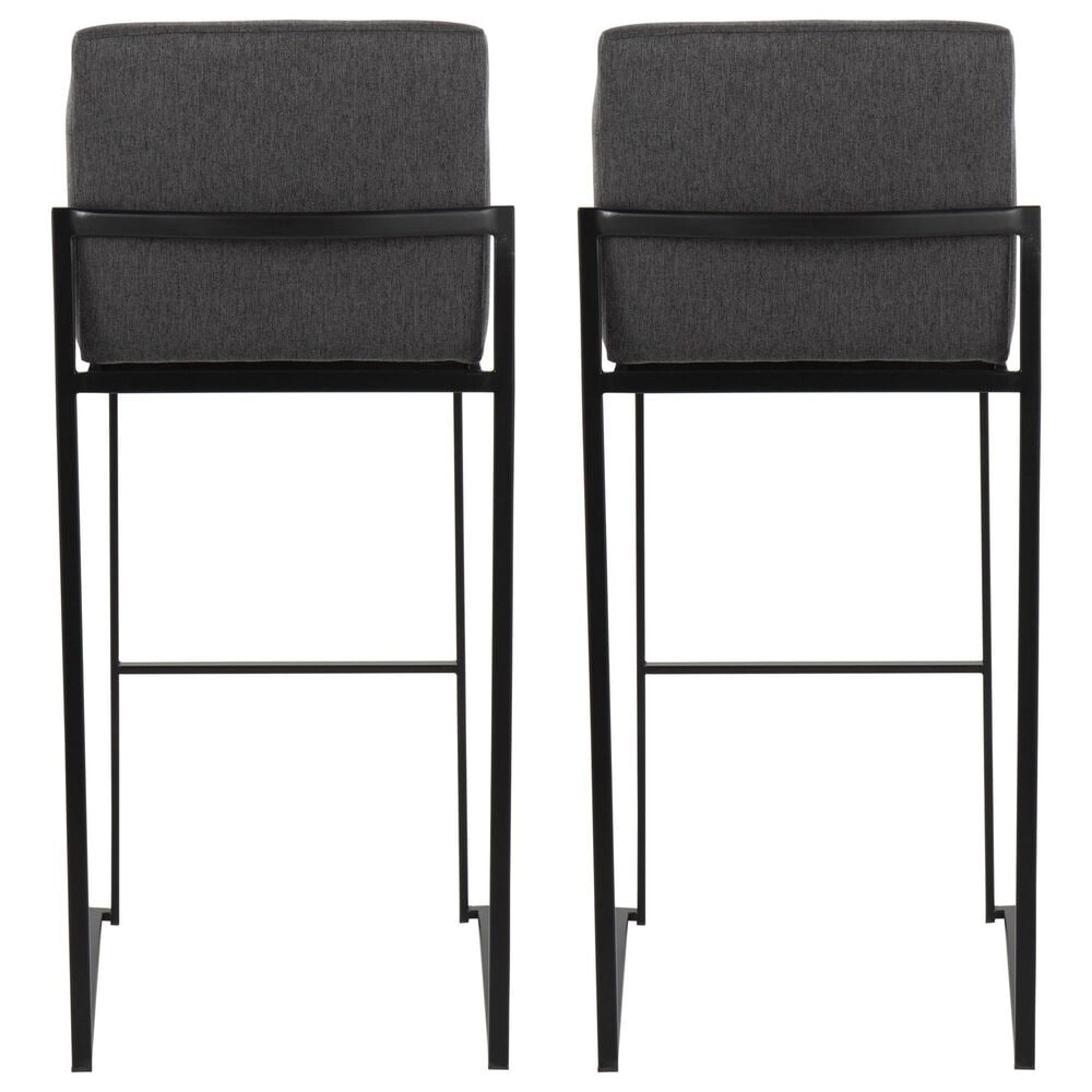 Lumisource Fuji High Back Barstool with Charcoal Fabric in Black &#40;Set of 2&#41;, , large