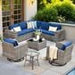 HOMLUX 9-Piece Wicker Sectional Patio Furniture Set in Navy Blue, , large