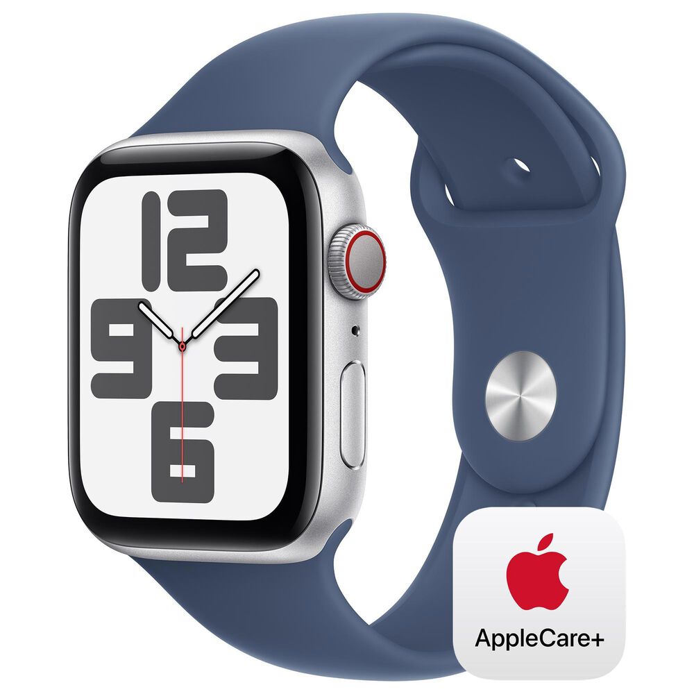 Apple Watch SE GPS + Cellular 44mm Silver Aluminum Case with Denim Sport Band - M/L, , large
