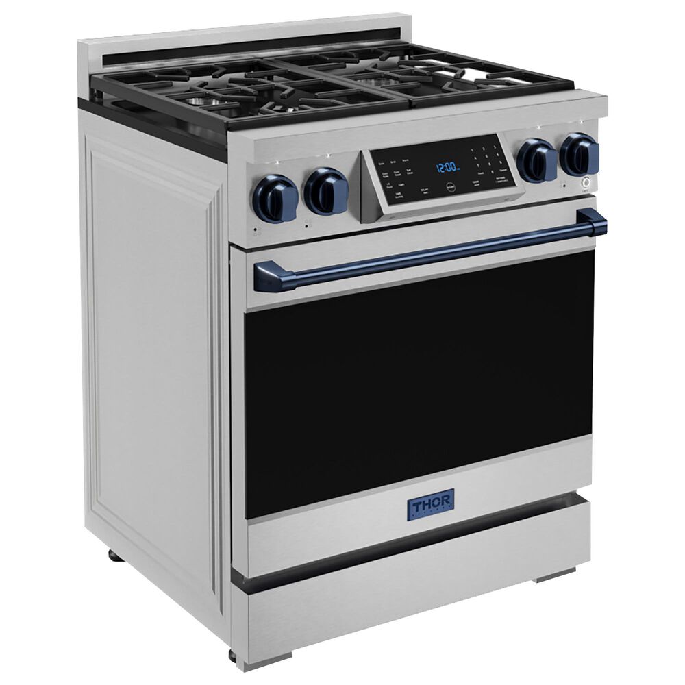Thor Kitchen Gordon Ramsay 4.55 Cu. Ft. 30&quot; Professional Natural Gas Range with Navy Blue Handle Kit in Stainless Steel, , large