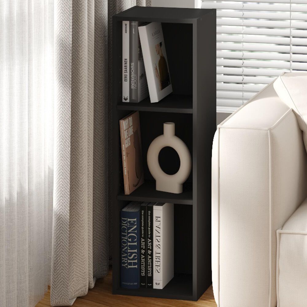 HOMLUX 3-Tier Bookcase Open Multipurpose Display Rack with Adjustable Shelves in Blackwood, , large