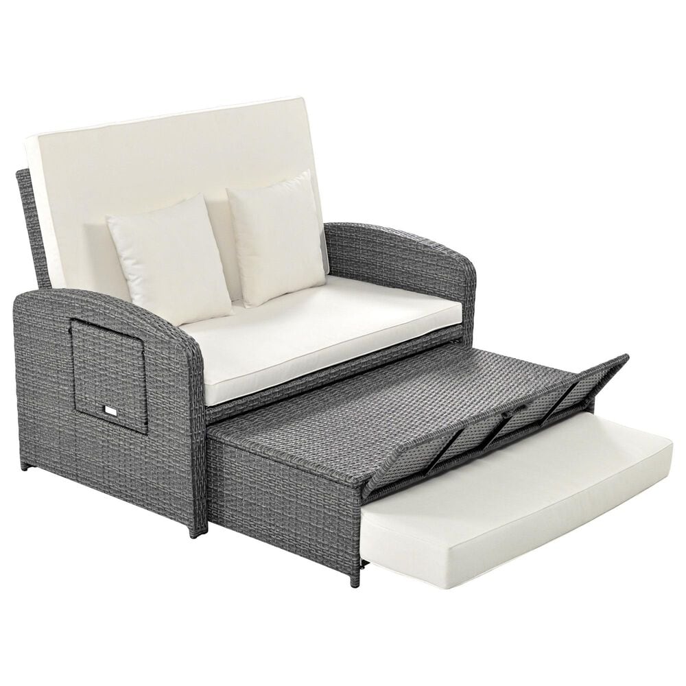 HOMLUX Wicker Rattan Double Chaise Lounge in White, , large
