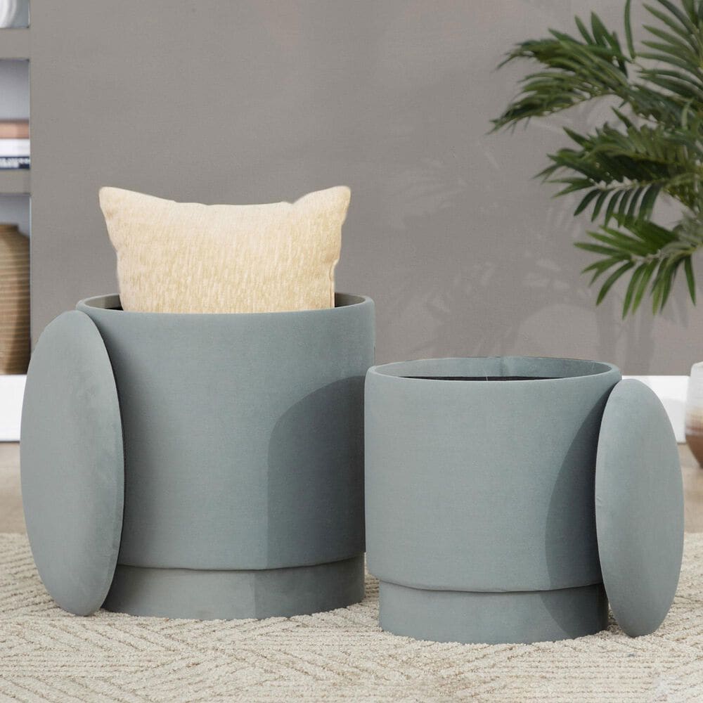 Lumisource Marla 2-Piece Upholstered Ottoman Set in Light Green Velvet, , large
