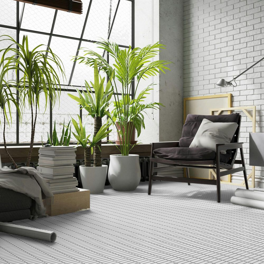 Emser Savvy White 1" x 3" on 11" x 12" Glazed Porcelain Mosaic Sheet, , large