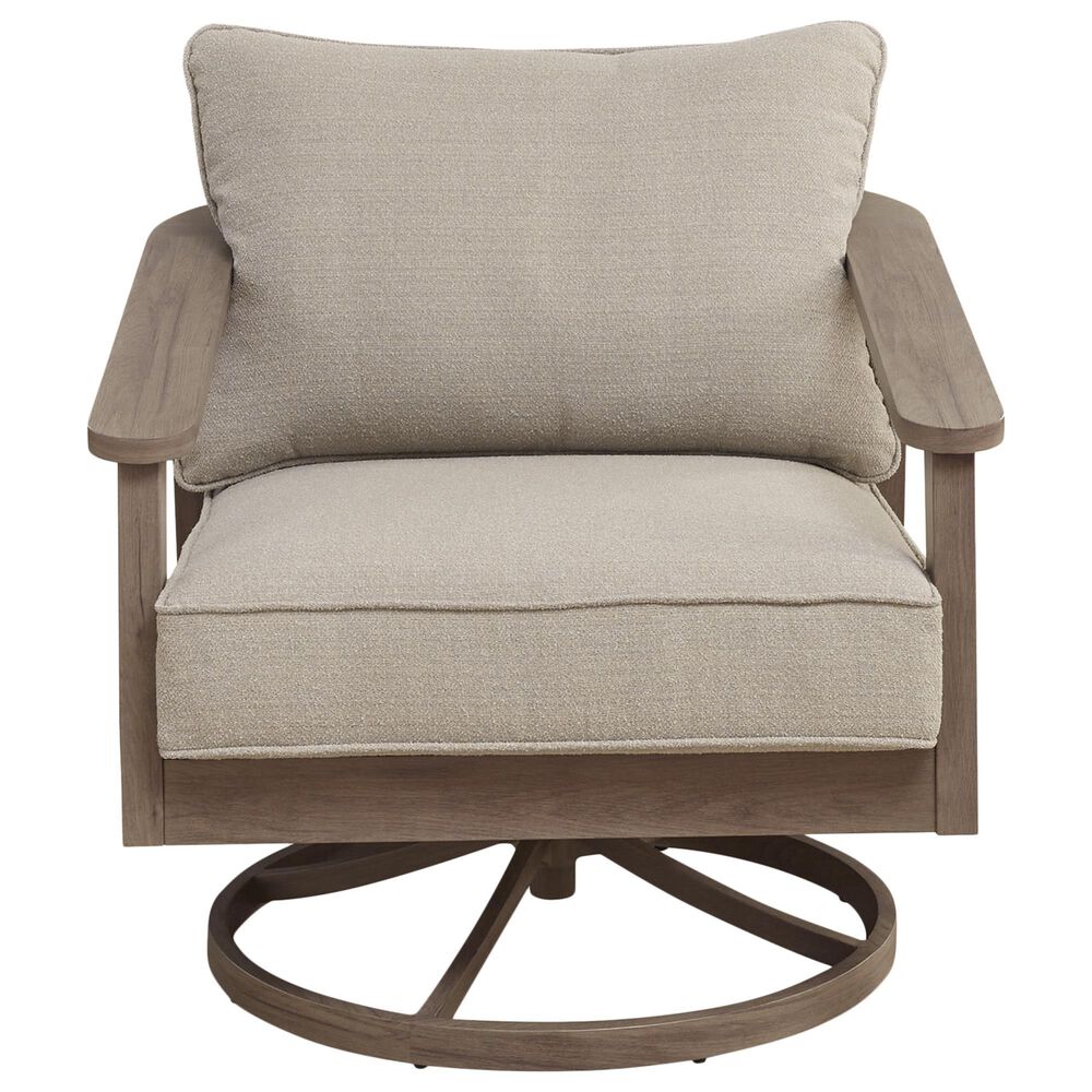 Ashley Harmony Headlands Outdoor Swivel Lounge Chair with Cushion in Natural and Gray, , large
