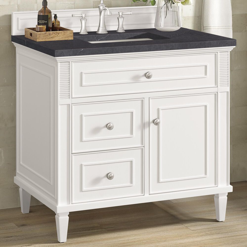James Martin Vanities Lorelai 36&quot; Single Vanity in Bright White with 3 cm Charcoal Soapstone Quartz Top, , large