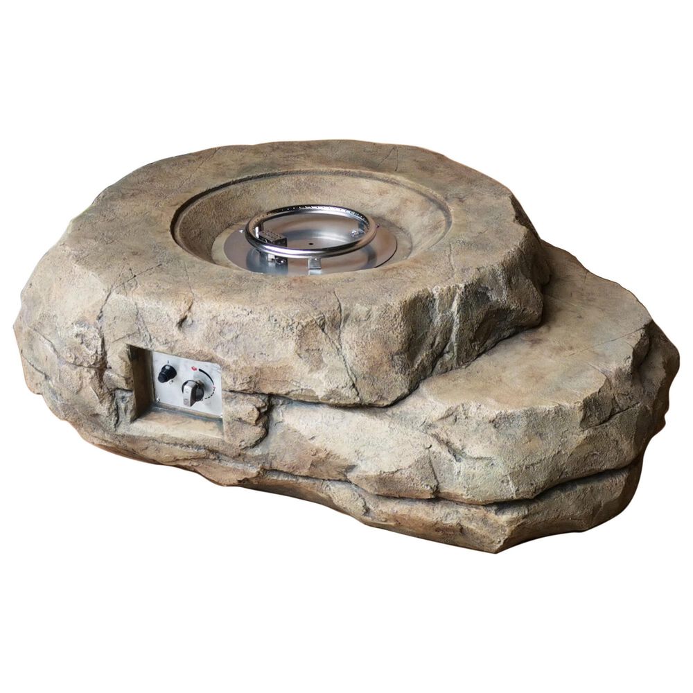 Lexora Home Kivi 38" Outdoor Rock Textured Gas Fire Pit with Round Burner Kit in Beige, , large