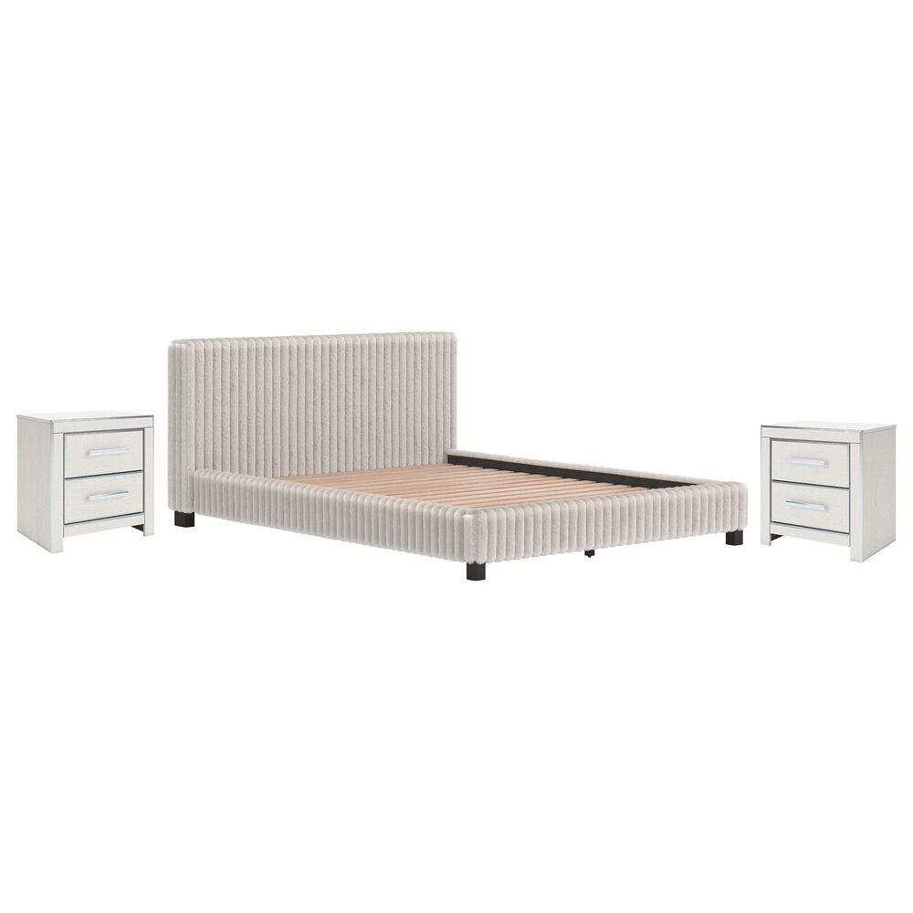 Ashley Zuraleus Queen Upholstered Platform Bed with Two Nightstands in Matte White, , large