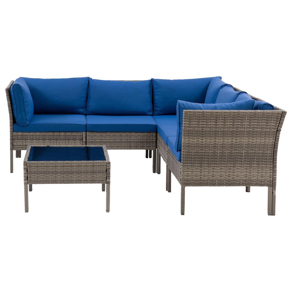 CorLiving Parksville 6-Piece Patio Sectional Set in Blended Grey/Oxford Blue, , large