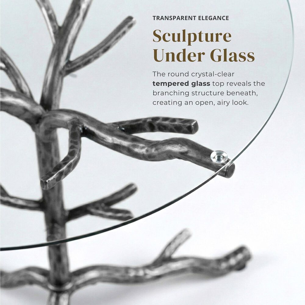 Furniture of America Lalia Side Table with Tempered Glass Top and Tree Branch Base in Gun Metal, , large