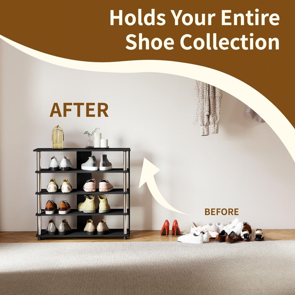 Noviland 5-Tier Shoe Rack in Americano and Stainless Steel, , large